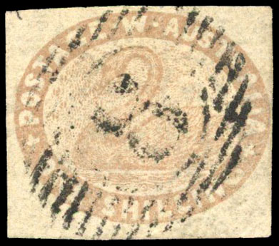 1855 1s pale brown good used with light barred numeral '8' of Freemantle SG 6a