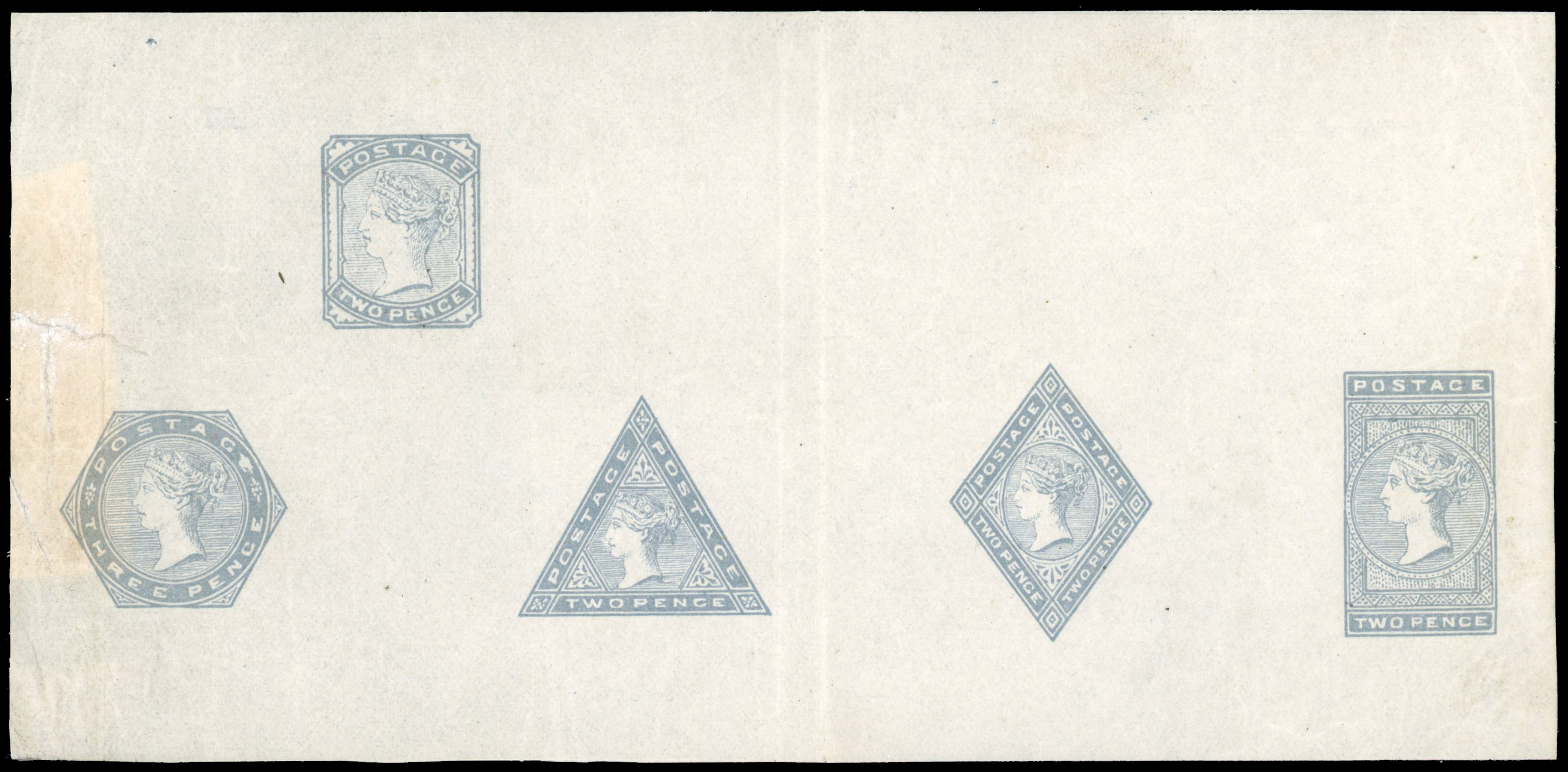 GB 1884 T. Jeffrey's essay sheet, printed in blue on thin, gummed paper