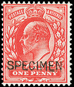 Great Britain 1902 1d Bright scarlet. Very fine unmounted o.g. example printed by DLR, overprinted "SPECIMEN" type…