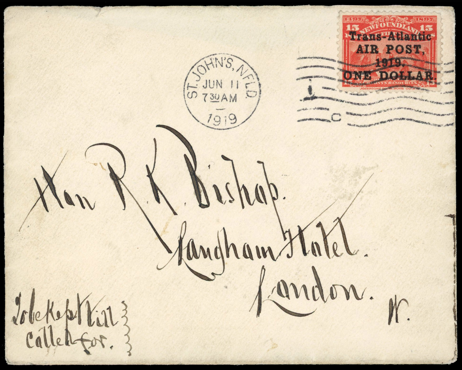 Newfoundland SG 143 on Alcock & Brown flown cover