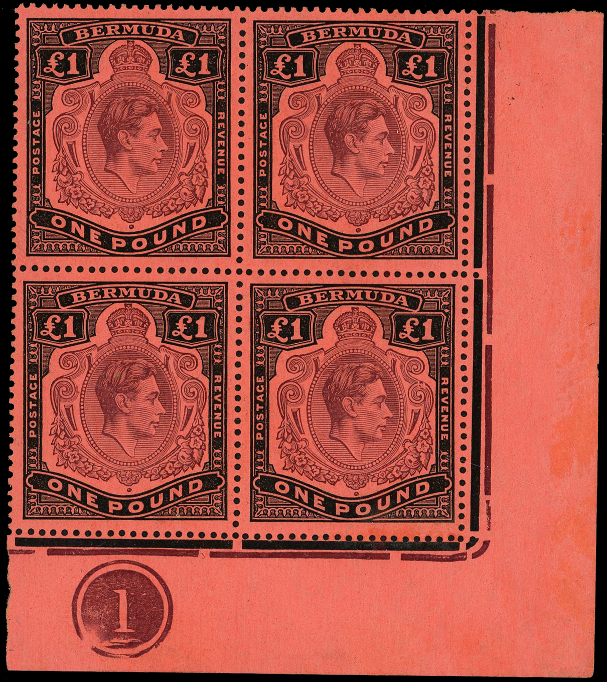 Bermuda SG 121b, be Plate block mint