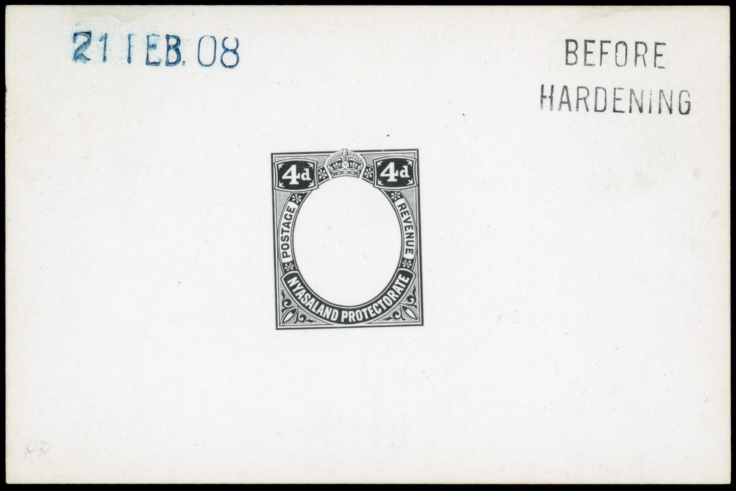 Nyasaland SG 76 1908 4d Die Proof of frame