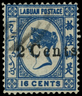 1885 2c on 16c blue, fine used SG...