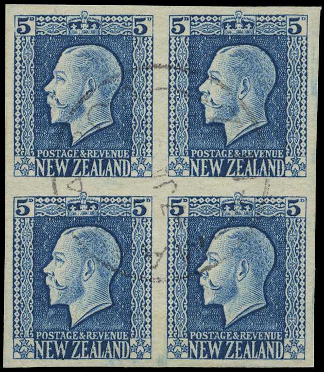 1915-30 5d light blue imperforate block of...