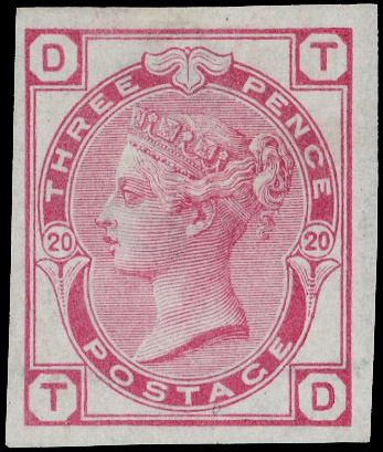 1879 3d Rose Pl.20. Very fine unused imperforate imprimatur lettered TD. Scarce one of only 22 possible examples in priv…