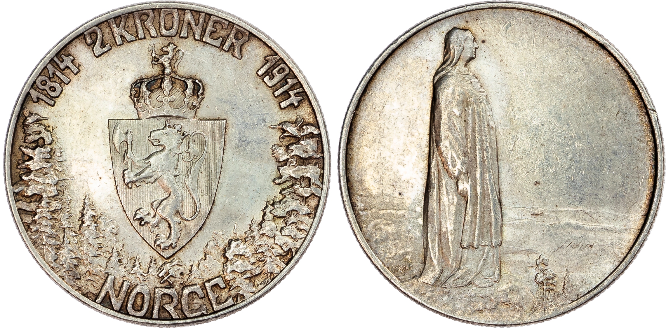 Norway. Haakon VII AG 2 Kroner. 1914. 