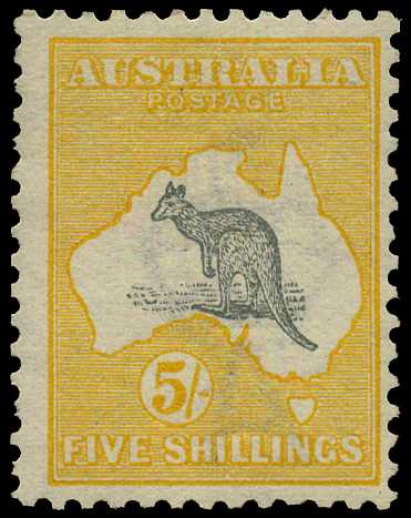 1913 First Watermark: 5/- grey and yellow Die...