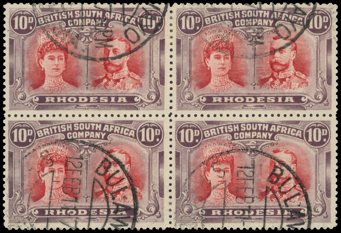 10d carmine and deep purple SG 150 block, positions 18-24 CTO