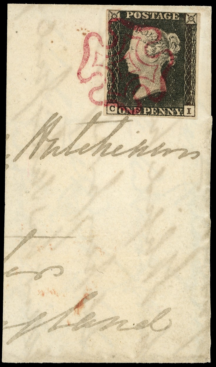 1840 1d Grey-black Pl.1a (CI) Magenta...