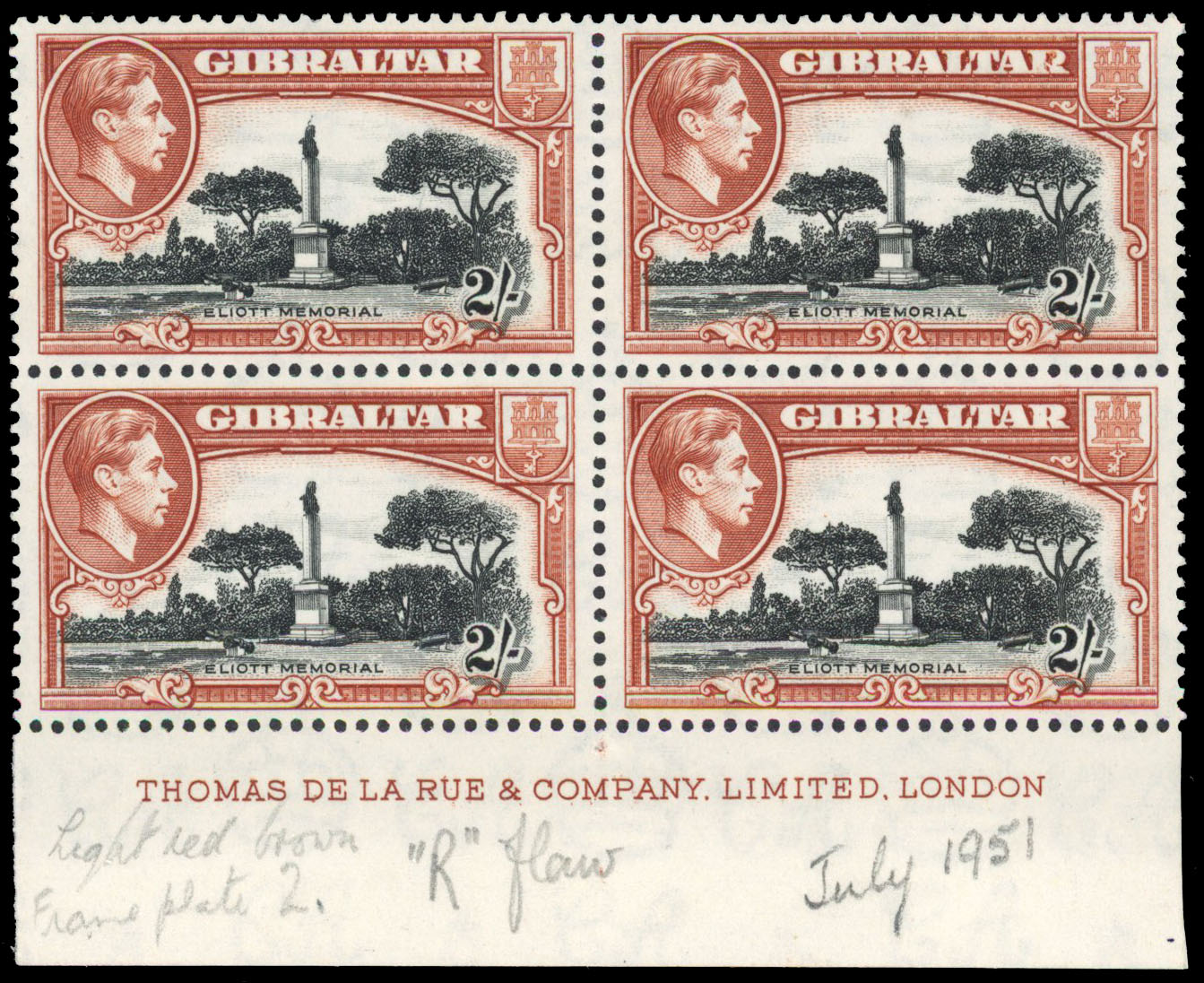 Gibraltar SG 128ba, bb imprint block mint