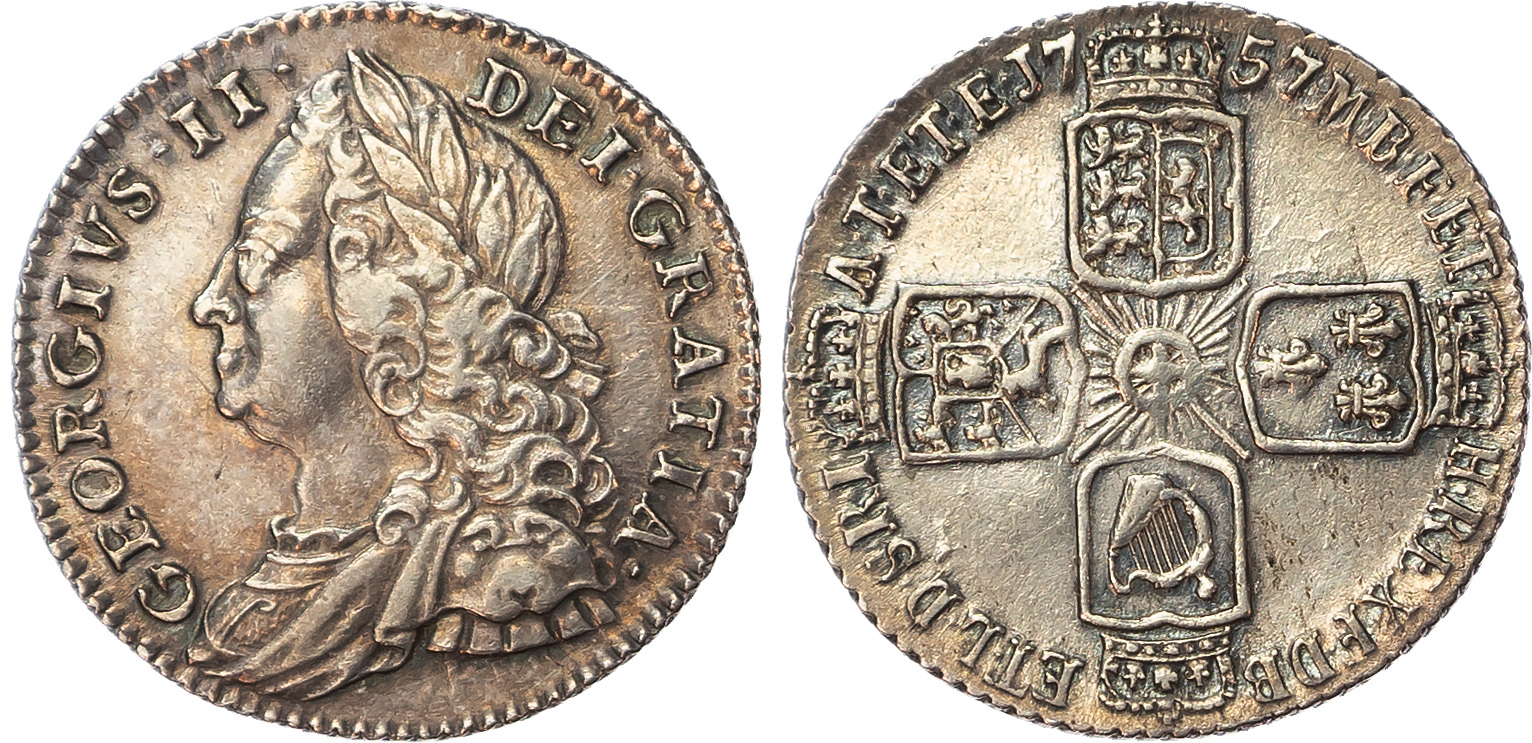 George II (1727-1760) Sixpence, 1757.