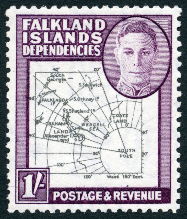 1946 1/- Thick Map large part o.g. with Plate 2 R6/8 SOUTH POKE. SG G8c, cat...