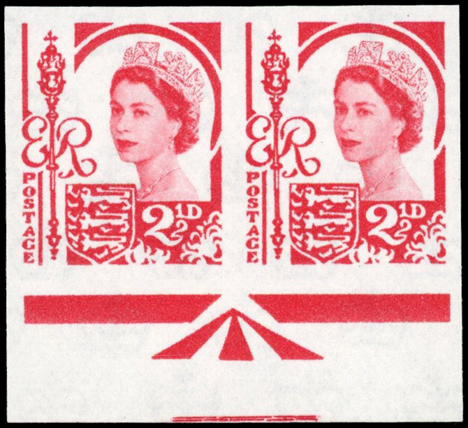 Great Britain 1964 2½d Carmine-red, Horizontal Pair, BPMA Imprimatur, SG 9