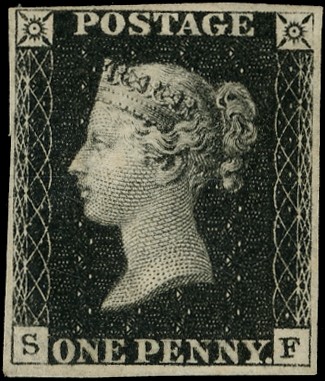 Great Britain 1840 1d Black Pl.6. Very fine four margin...
