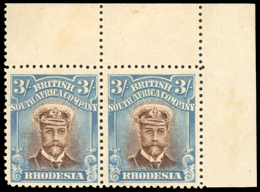 Rhodesia 3/- SG 237 corner pair mint