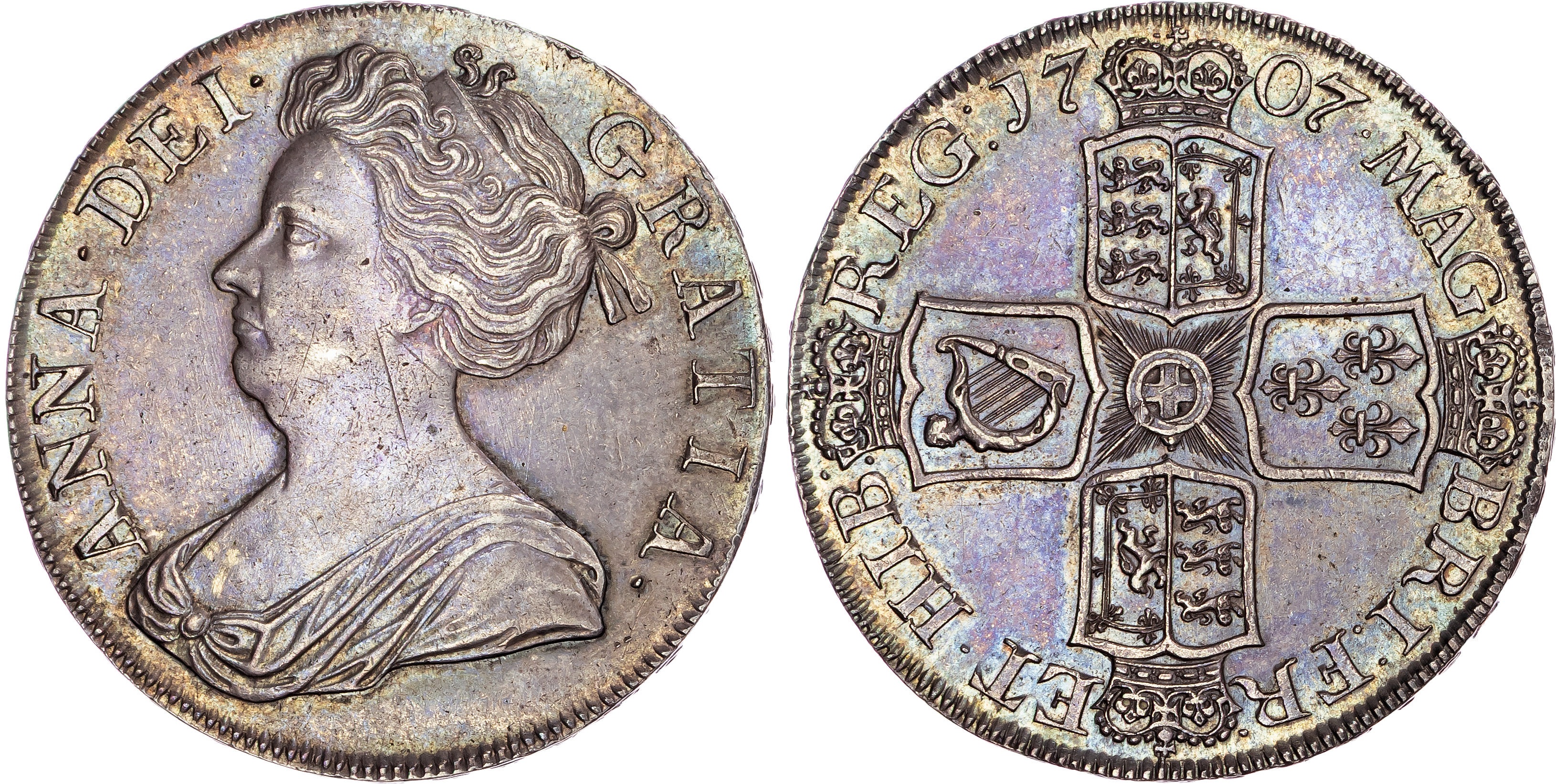 Anne (1702‐1714), AR Crown, 1707 SEPTIMO, Post Union.