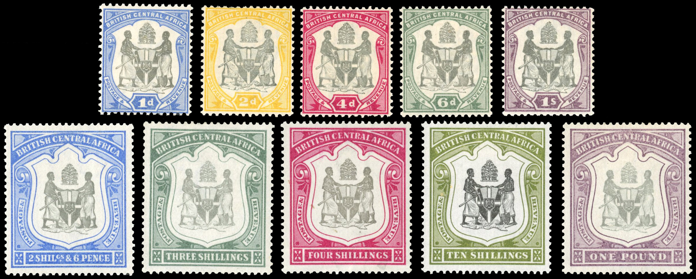 Nyasaland SG 43-51 1897 set to £1 mint