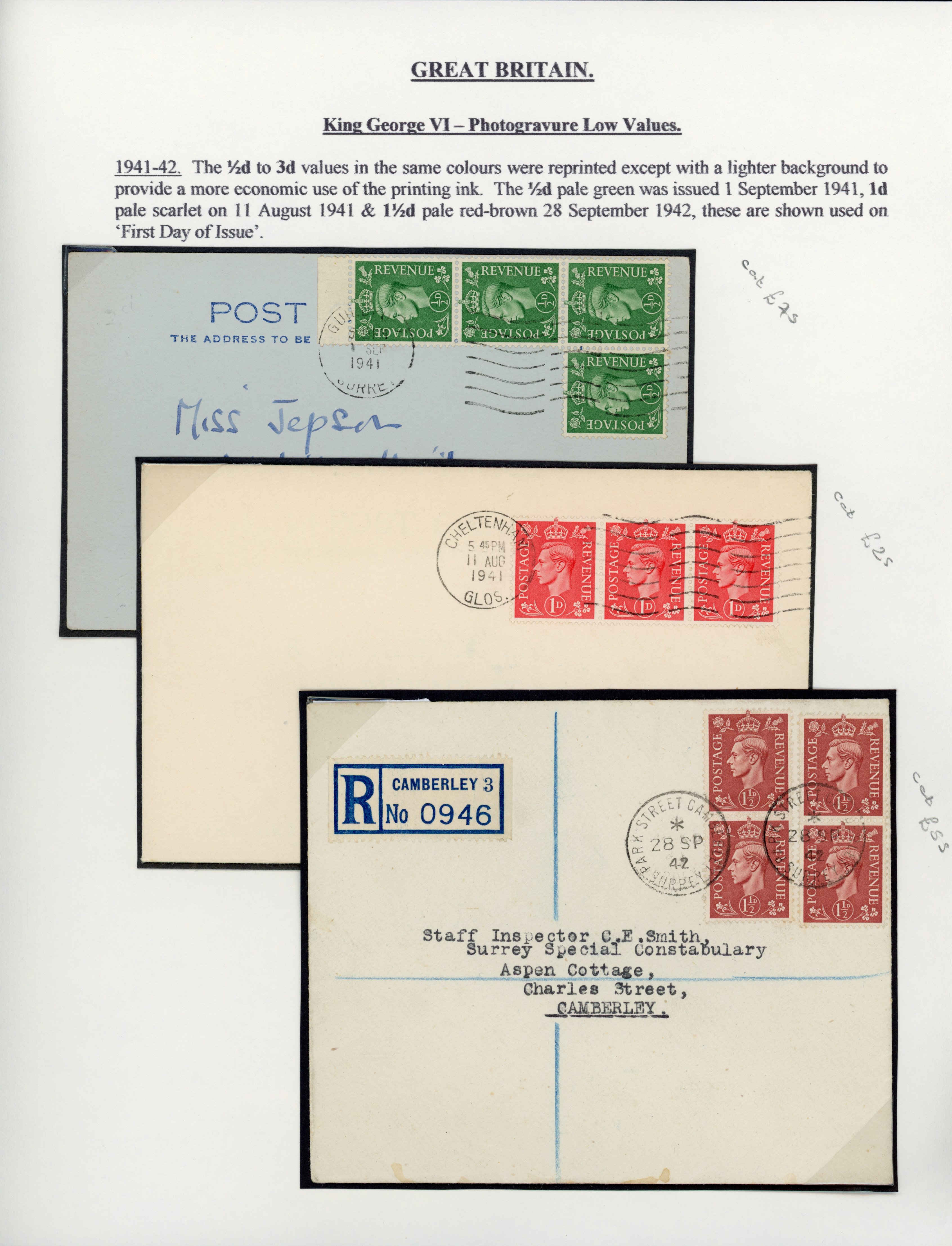 Great Britain 1941-42 and 1950-52 KGVI first day covers