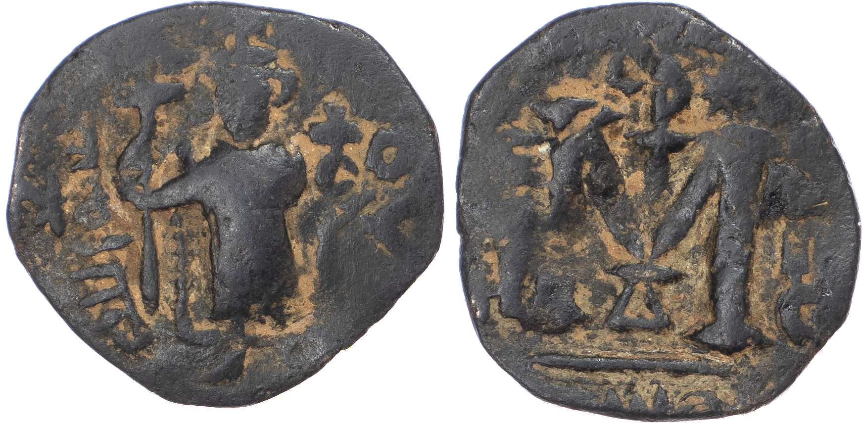 Arab-Byzantine, temp. Mu’awiya I ibn Abi Sufyan (AH 41‑60 / AD 661‑680 AD), bronze Fals, Hims