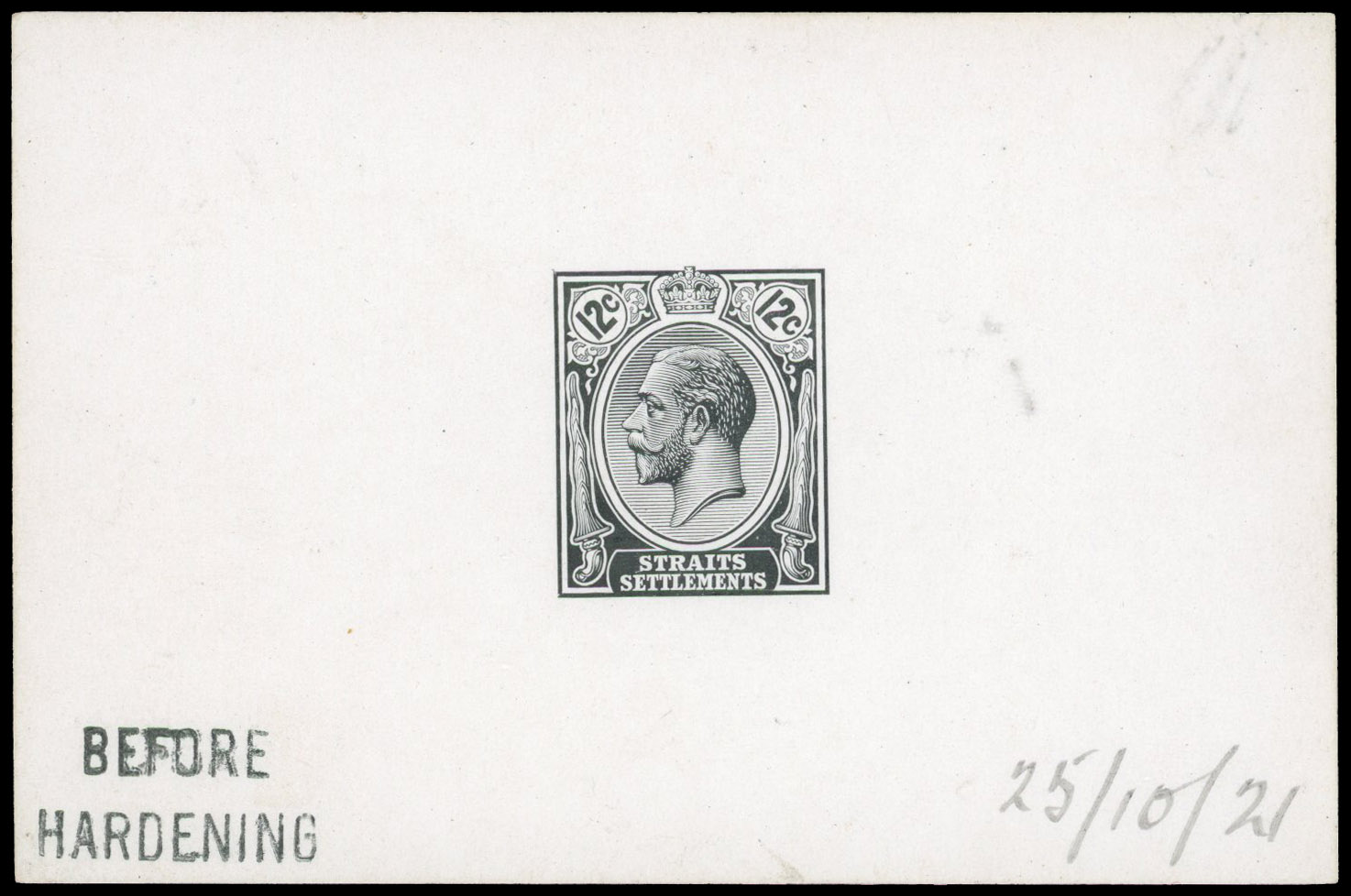 Straits Settlements 1921 12c die proof in black