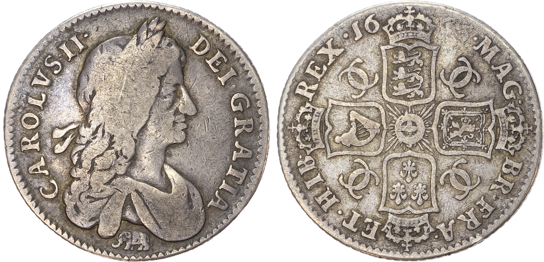 Charles II (1660-1685), Shilling, 1666, first bust variety right, elephant below