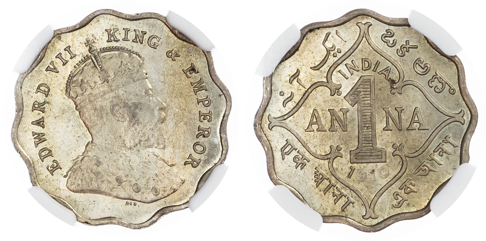 India, British Colonial. Edward VII Cu Ni 1 Anna. 1010B.