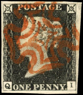 GB 1840 1d black Plate 2 used 