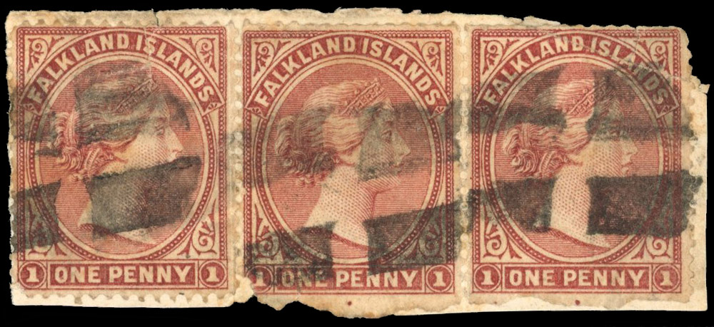 Falkland Is SG 1 1878 pair and single used on piece