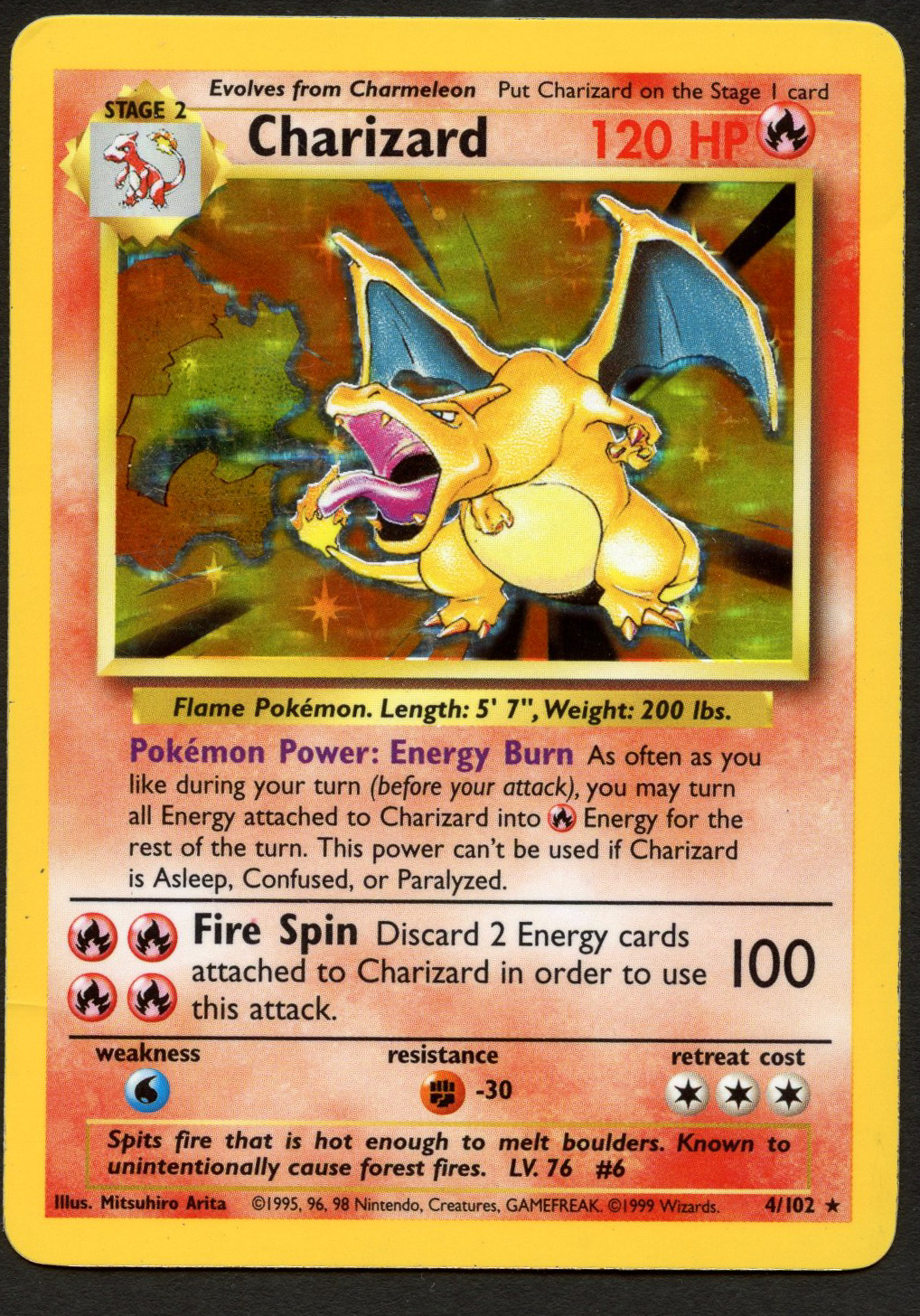 Charizard #4/102 Base Set Holo Heavy Play 