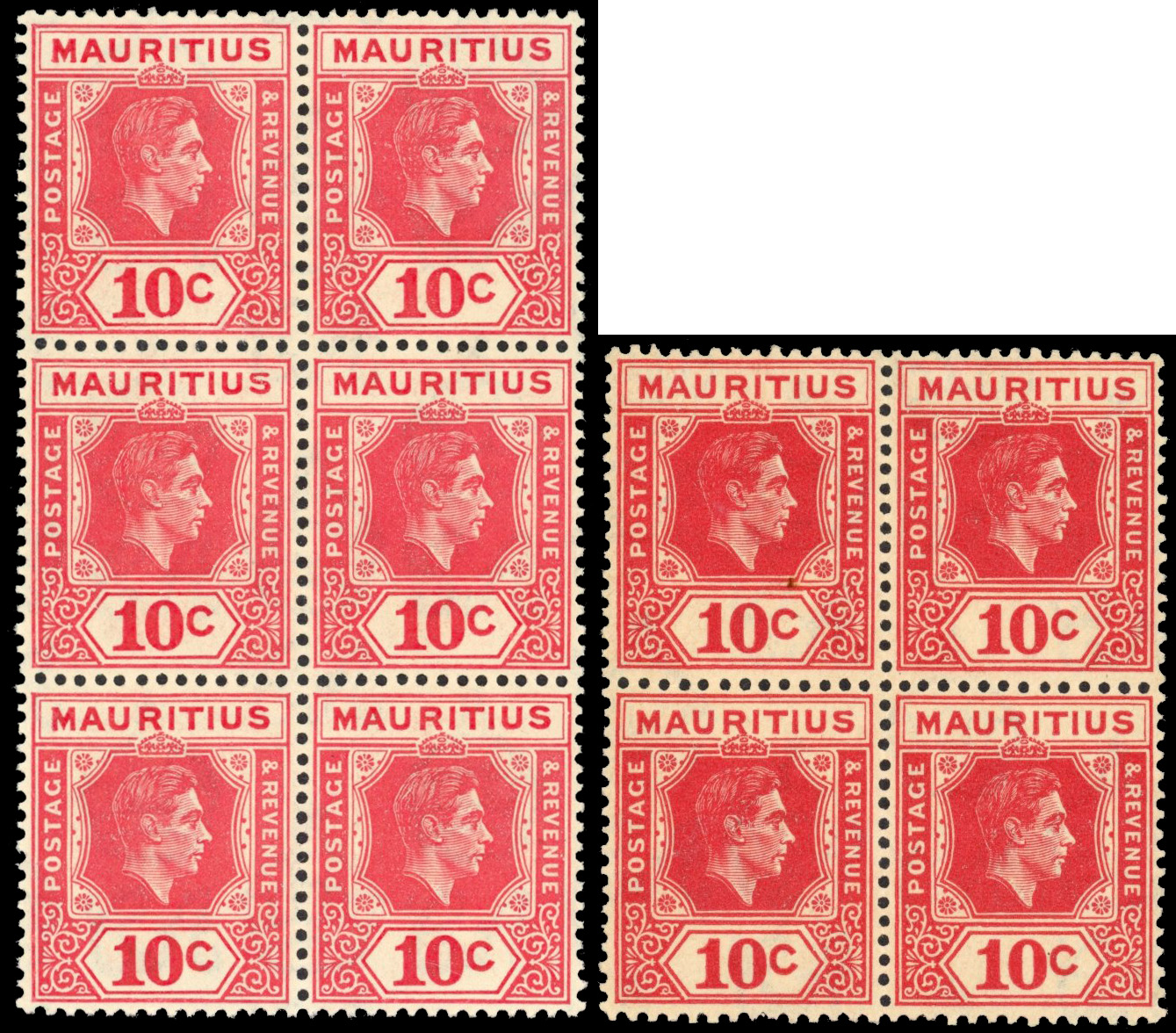 Mauritius SG 256a, ca blocks mint