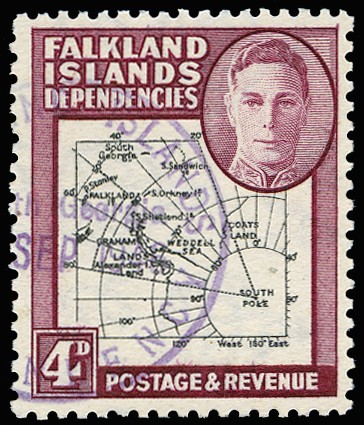 1946-49 Thick map 4d black and claret, variety...