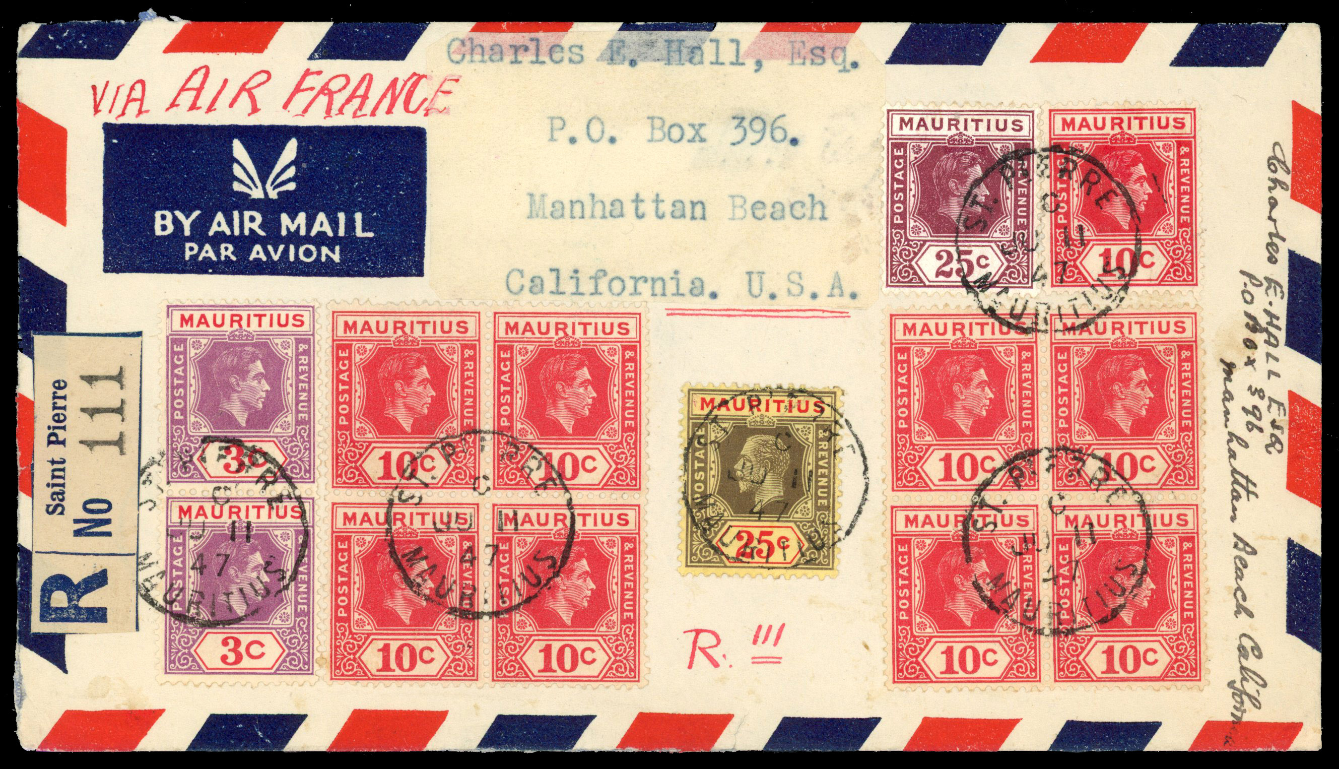 Mauritius SG 236a, 253b on philatelic cover