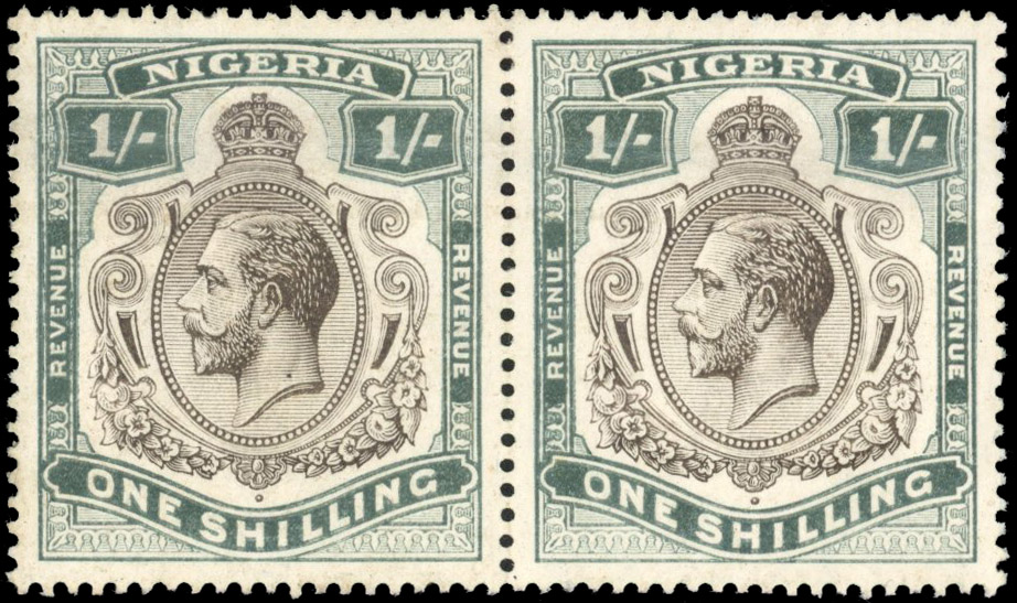 Nigeria Revenue 1916 DLR Keyplate wmk MCA 1s grey and green MINT pair