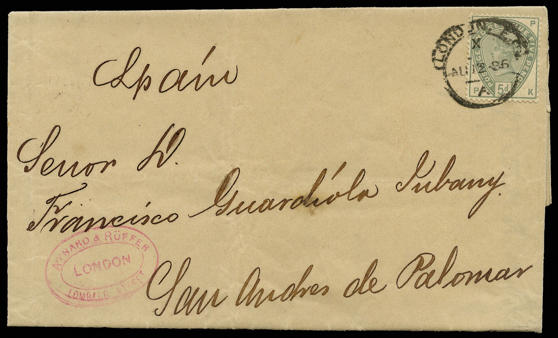 1886 Overseas mail. Fine double rate entire from...