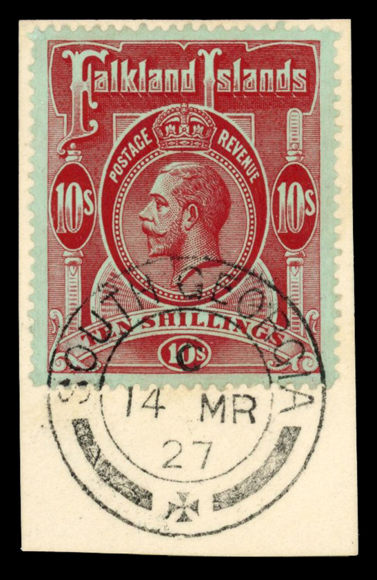 South Georgia. SG Z30 1912-25 10/- used on piece