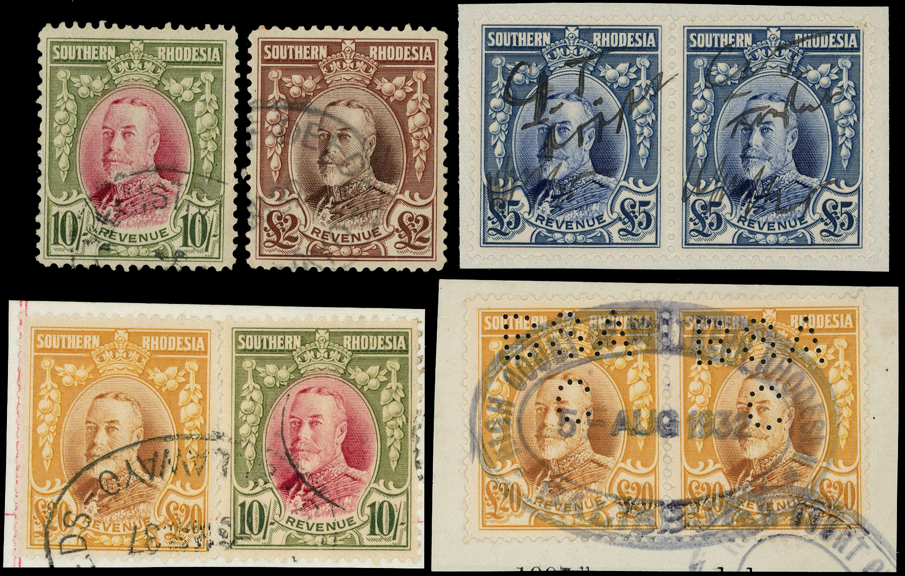 1931 Southern Rhodesia revenue £20 Used x3