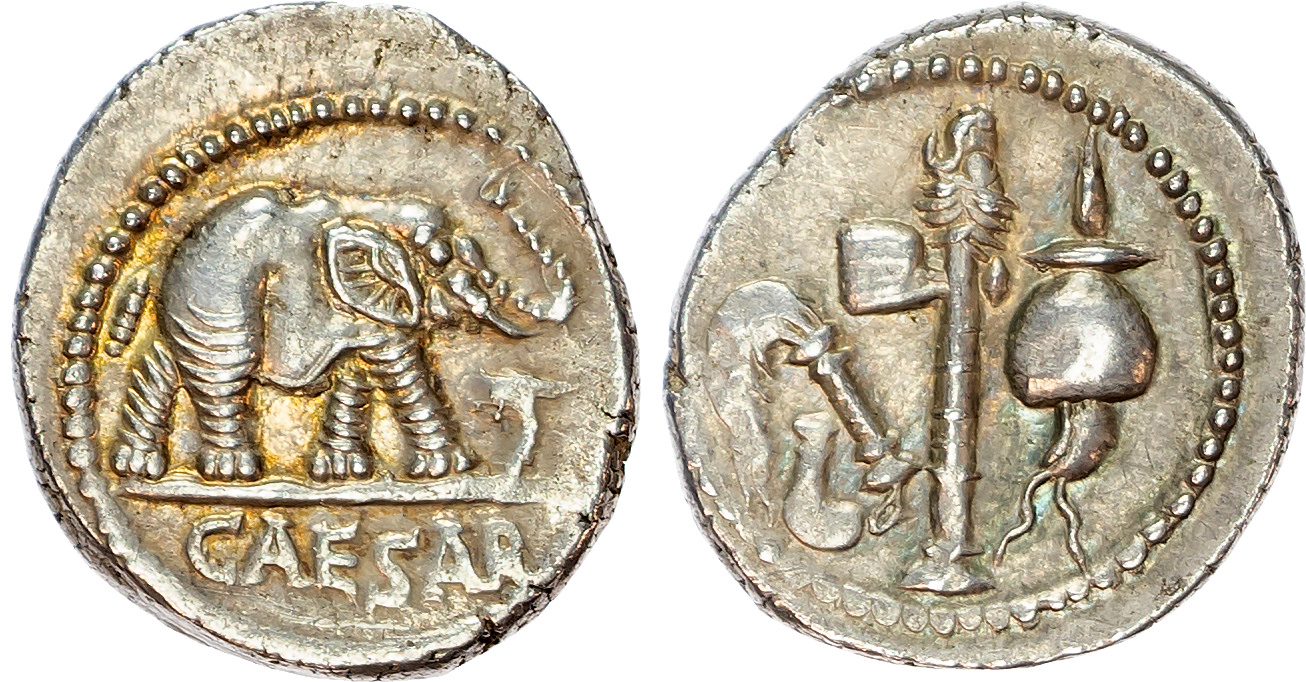 Julius Caesar (49-48 BC), AR Denarius, moving military mint, 3.93g. 