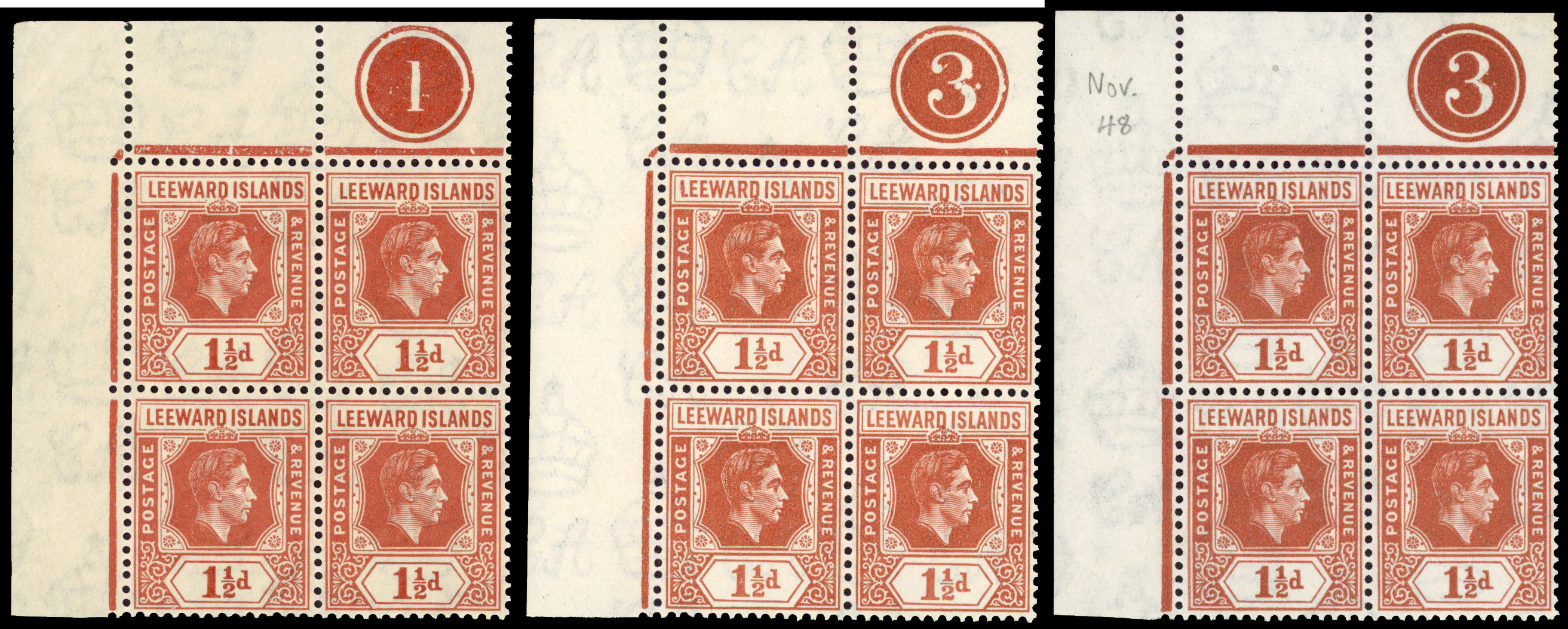 Leeward Islands SG 101 Plate blocks mint