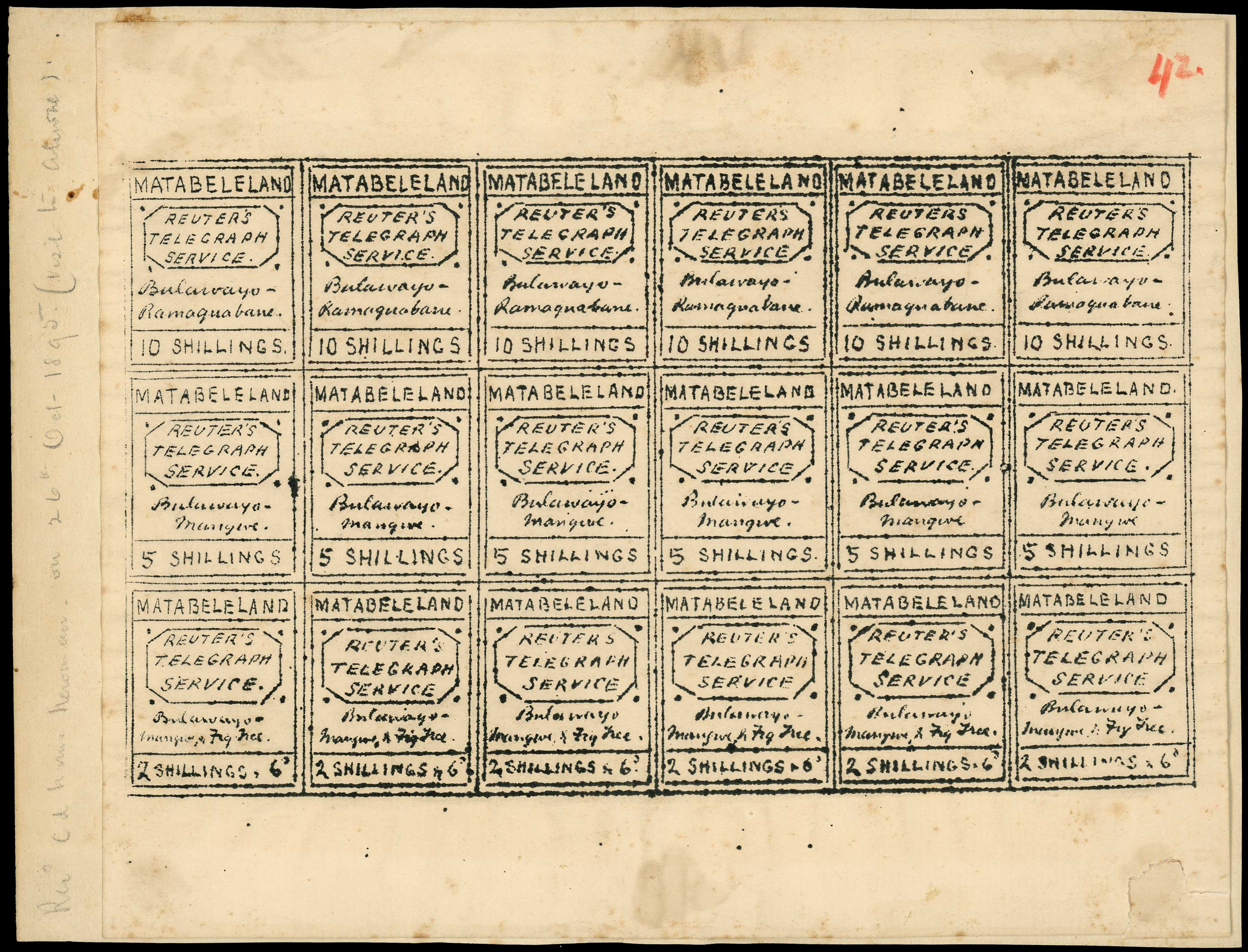 Rhodesia: 1894 Reuter's Telegraph Service complete sheet