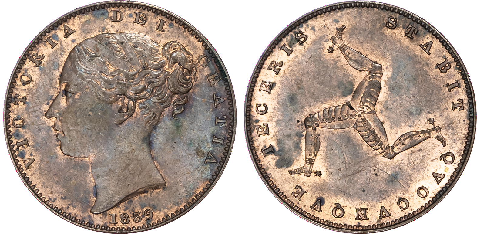 Victoria (1837-1901), Half Farthing (2), Three Halfpence, Isle of Man Halfpenny and Farthing, (5)