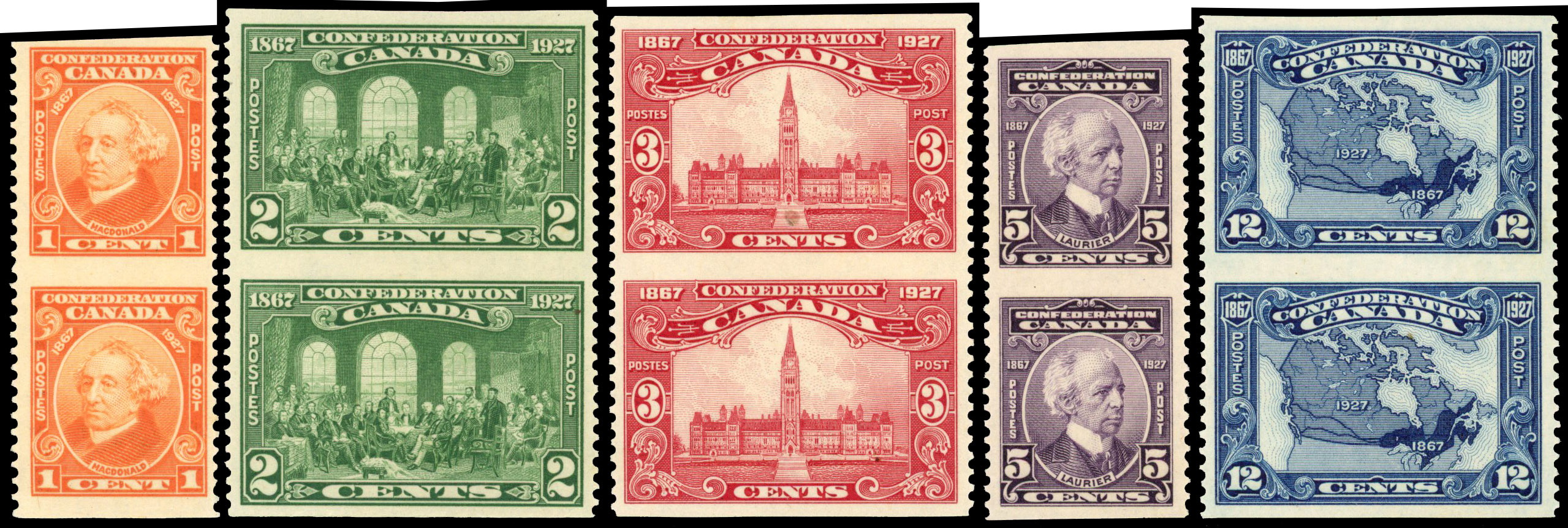 Canada 1927 Confederation Issue Complete set Imperforate Vertically SG266/70var