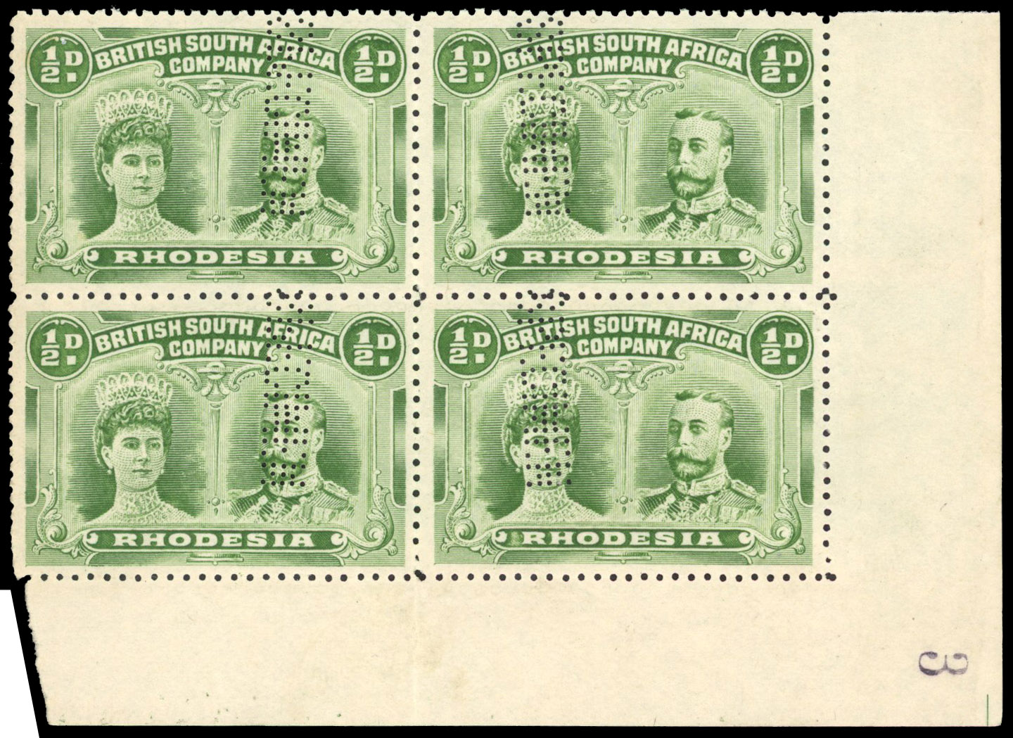 ½d green SPECIMEN block of four unused