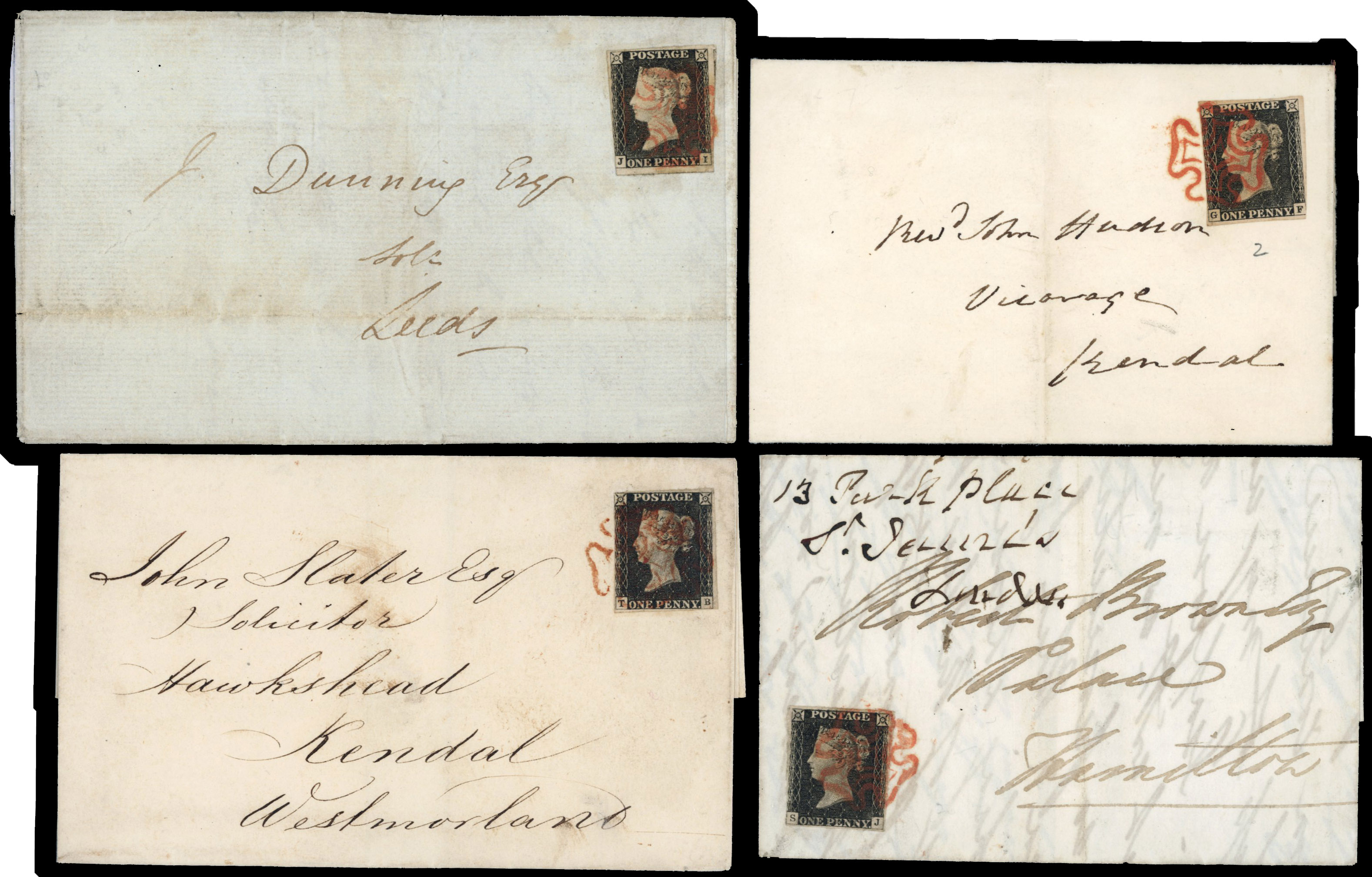1840 unplated 1d blacks on cover: a selection of 26 covers mostly good with 3 to 4 margins with assorted postal markings,