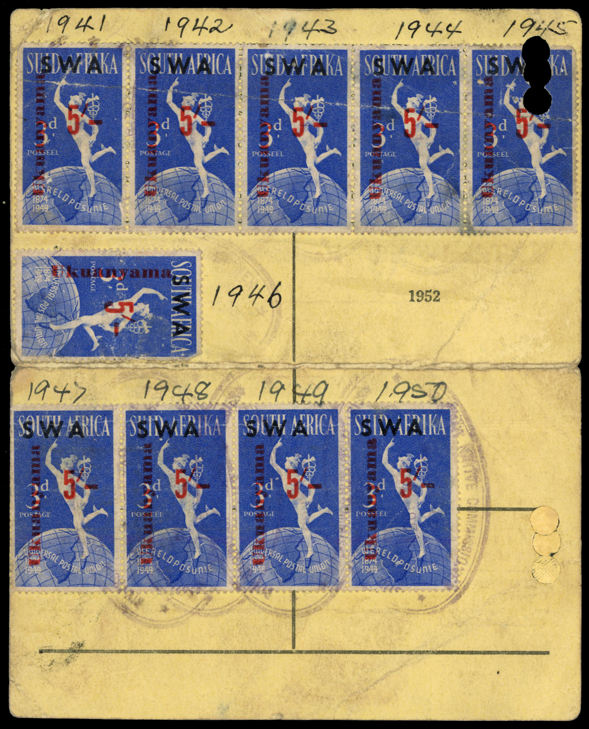 South West Africa. Tribal Taxes; Ukuanyama. A pair of Registration cards