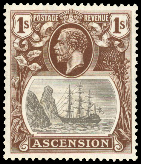 1924-33 1s grey-black and brown, showing R.2/1 broken mainmast variety, fine o.g. SG 18a