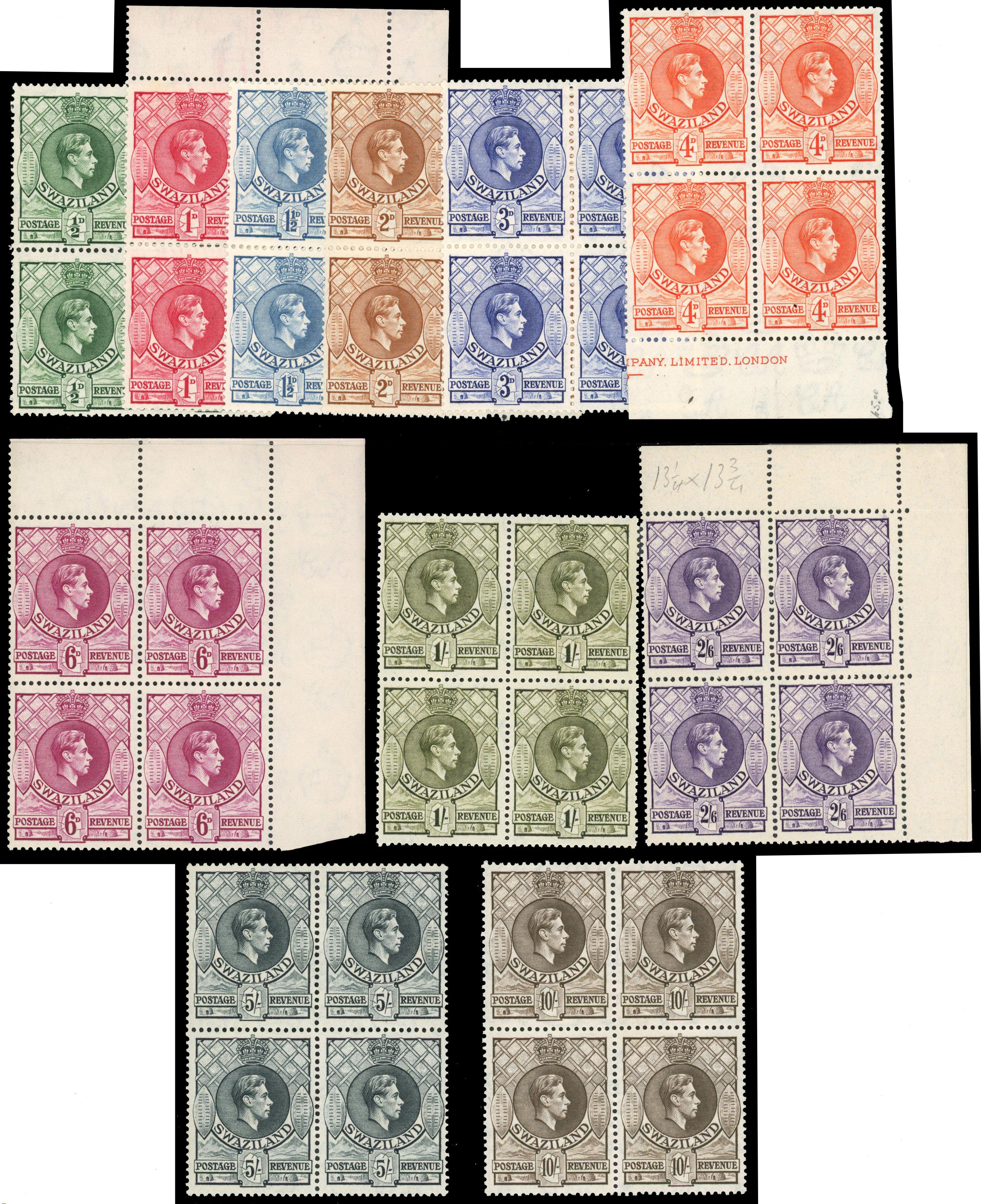 Swaziland SG 28a-38a blocks mint