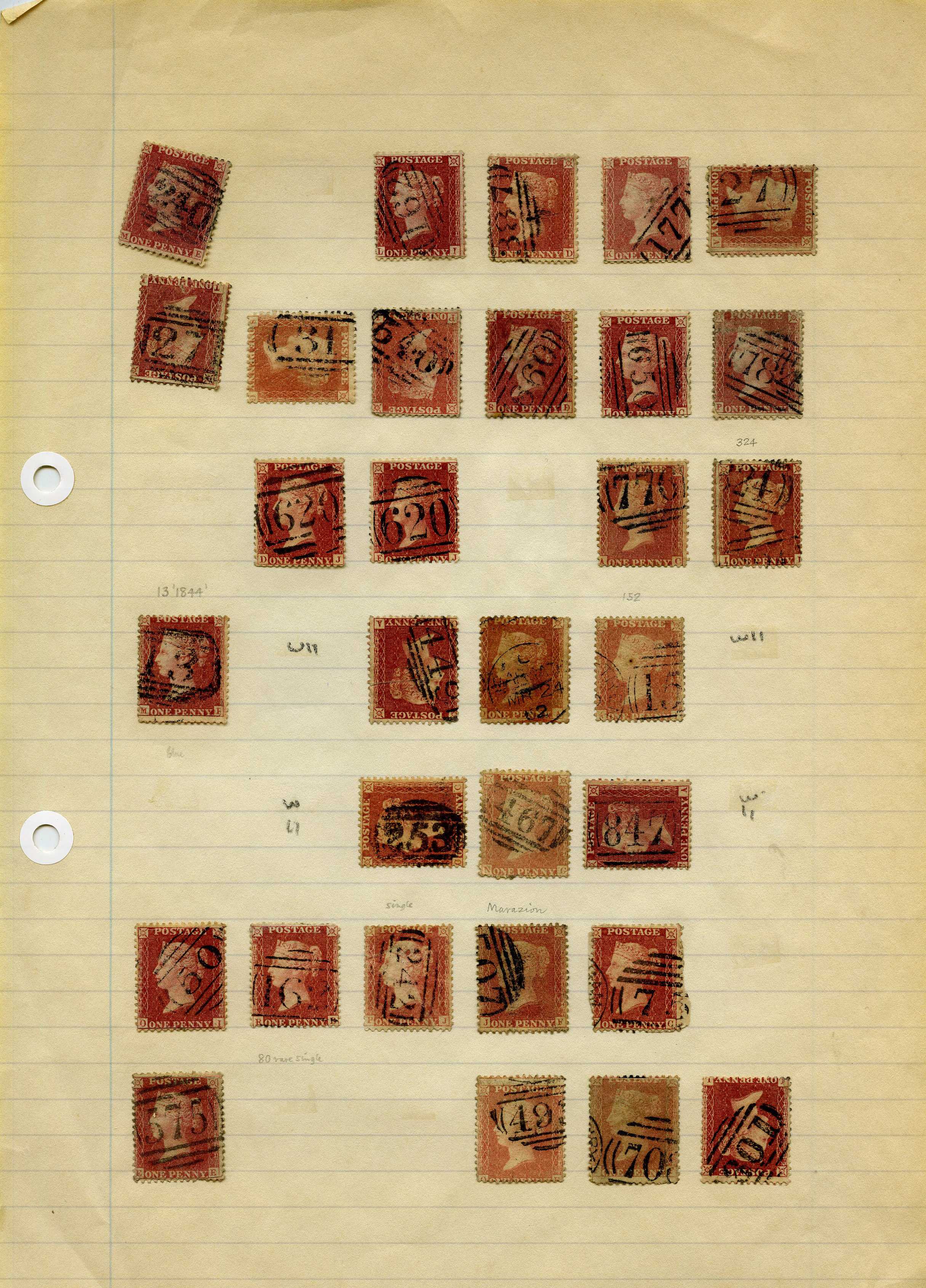 1854-58 1d red used study with mixed...