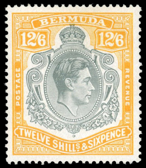 Bermuda SG 120d 1946 12s6d 'lemon' with varieties mint