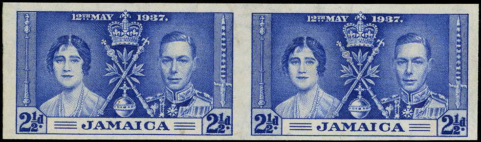 JAMAICA 1937 SG120 var Proof of KGVI Coronation 2½d bright blue imperforate