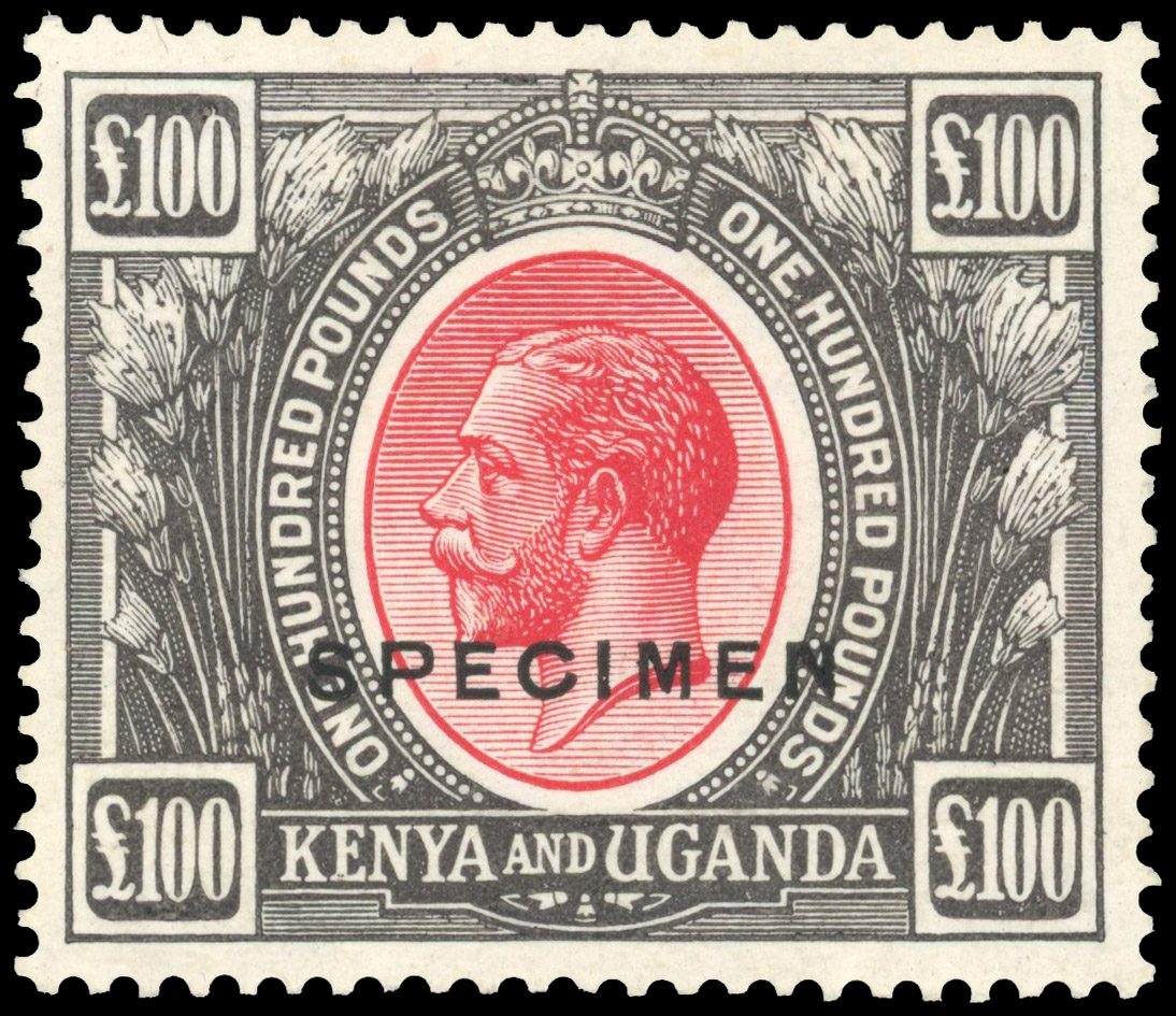KUT 1922-27 £100 red and black overprinted Specimen